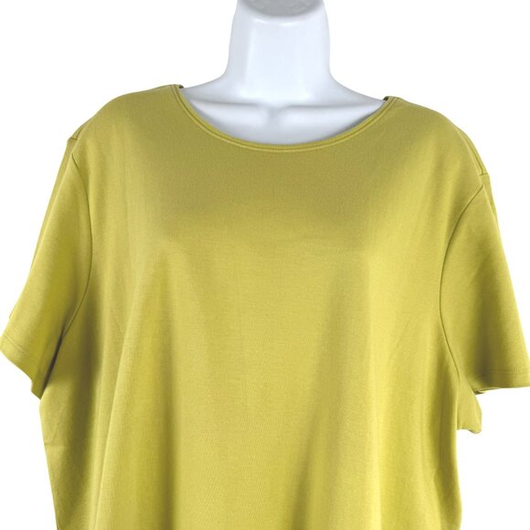 Eileen Fisher T-Shirt 2X Short Sleeve Yellow Green Cotton Solid NWT TP-3396 - Picture 3 of 9